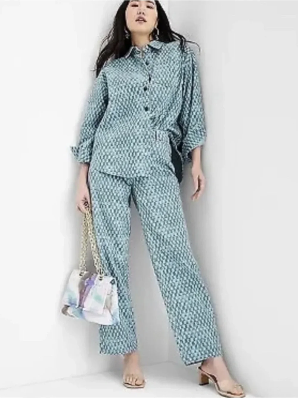 Future Collective Checkered Denim Two-Piece Set